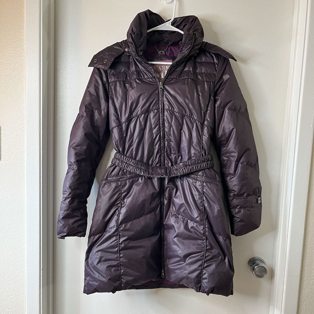 Marella by MAX MARA Long quilted DOWN Feather Jacket Coat Violet Size S Belted